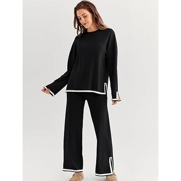 LILLUSORY Women Fall 2 Piece Lounge Set Outfits Sweatsuits Long Sleeve Sweater T - Picture 3 of 5